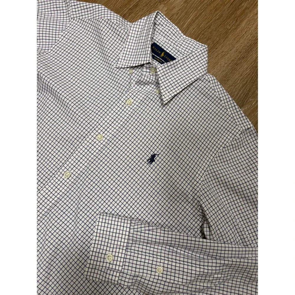 Polo Ralph Lauren Mens Custom Fit Tattersall Check Button Down Shirt Small White